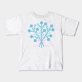Winter blue flower bouquet with long pink ribbon, version four Kids T-Shirt